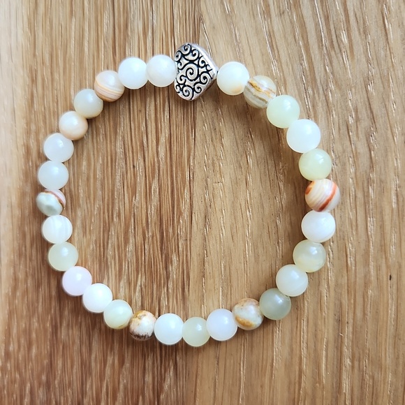 Hand Crafted Jewelry - Yellow Green Calcite Beads Bracelet, Handcrafted, Stretch